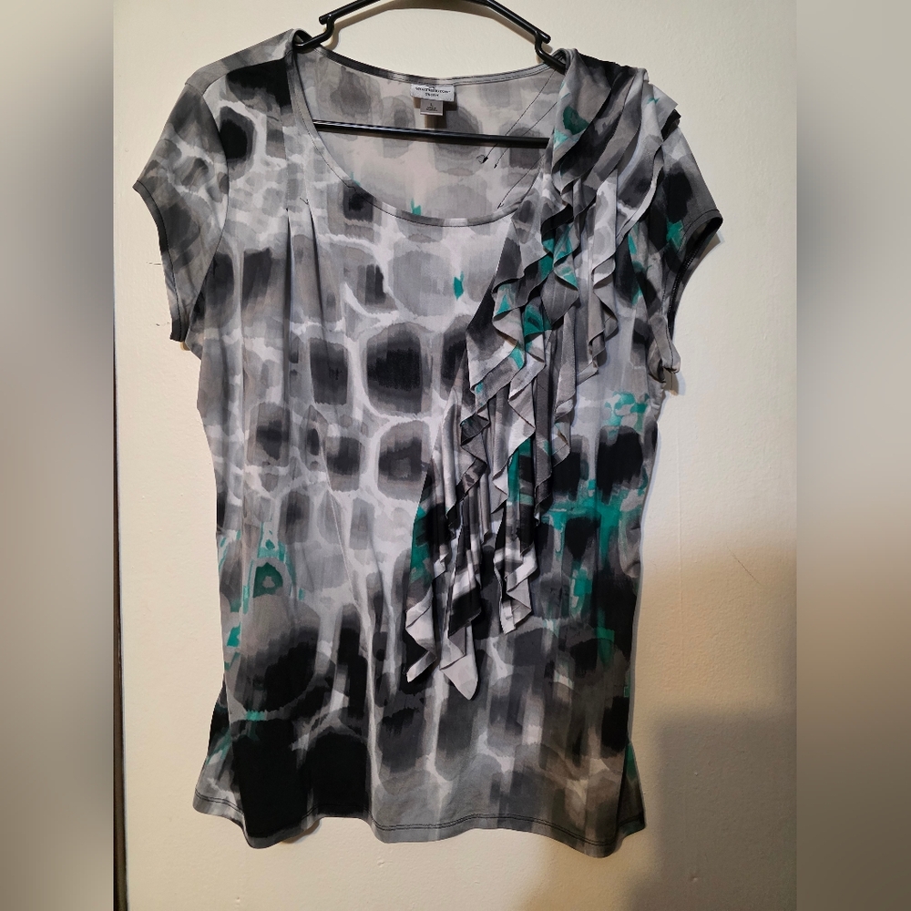 Worthington Gray and Teal Patterned Blouse